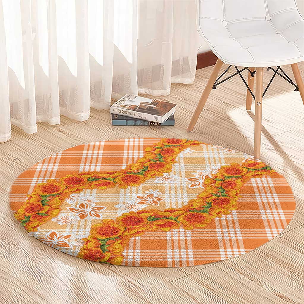 Orange Hawaii Palaka Round Carpet Hawaiian Ilima Lei LT05 - Polynesian Pride