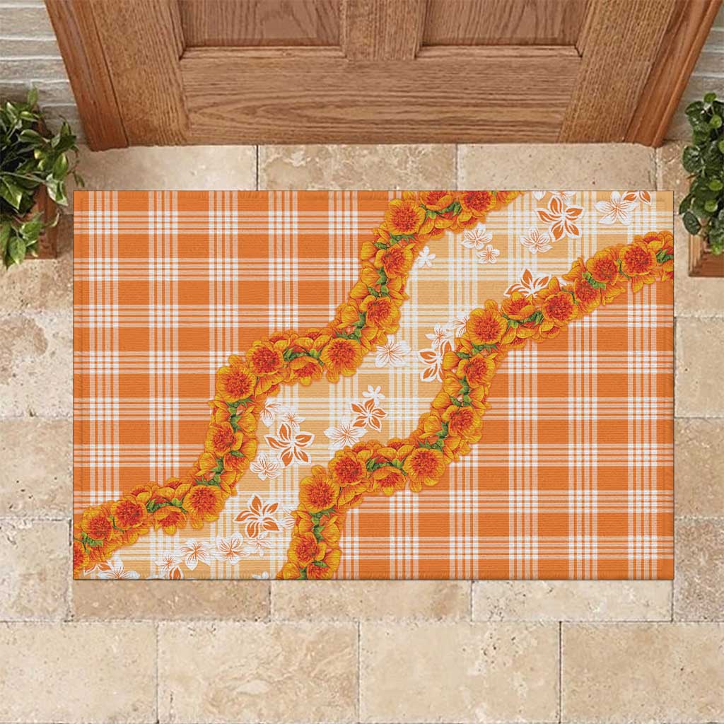 Orange Hawaii Palaka Rubber Doormat Hawaiian Ilima Lei