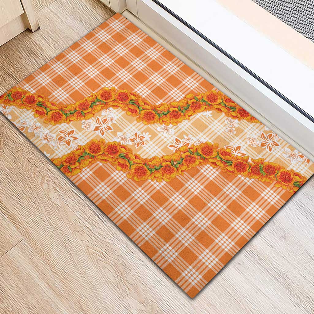 Orange Hawaii Palaka Rubber Doormat Hawaiian Ilima Lei