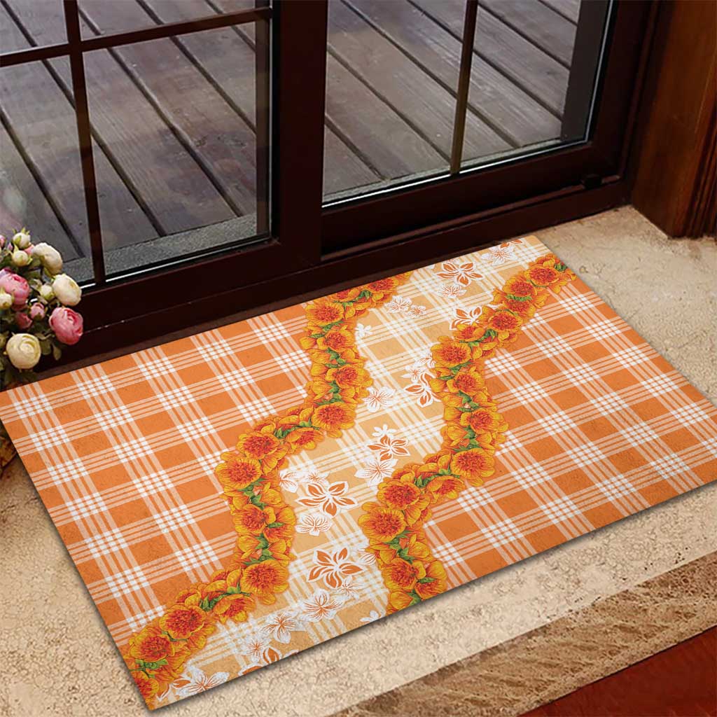 Orange Hawaii Palaka Rubber Doormat Hawaiian Ilima Lei