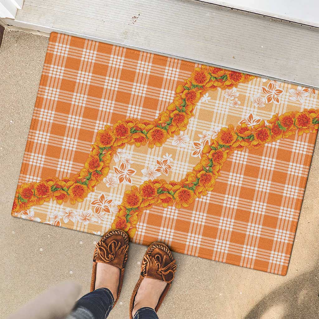Orange Hawaii Palaka Rubber Doormat Hawaiian Ilima Lei