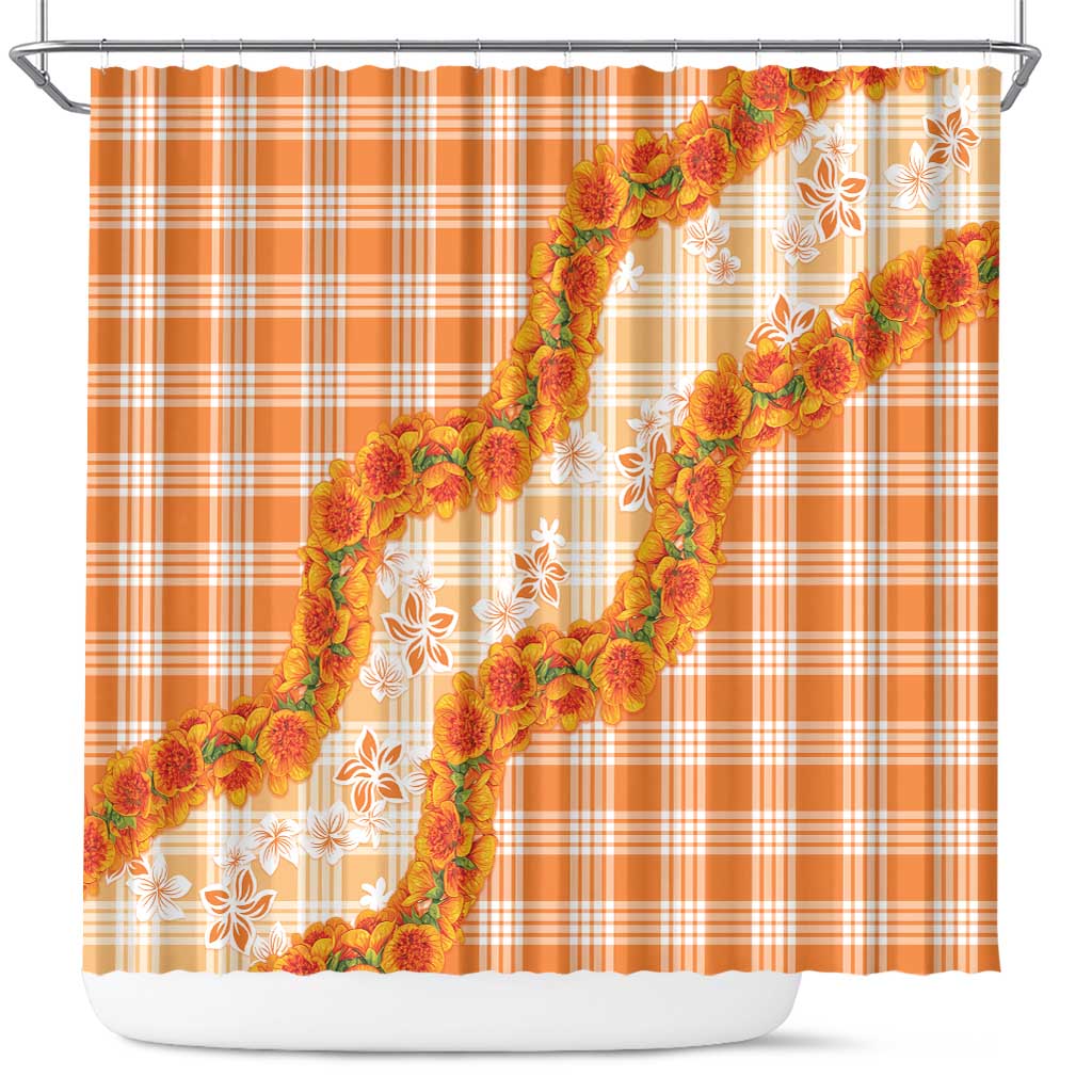 Orange Hawaii Palaka Shower Curtain Hawaiian Ilima Lei