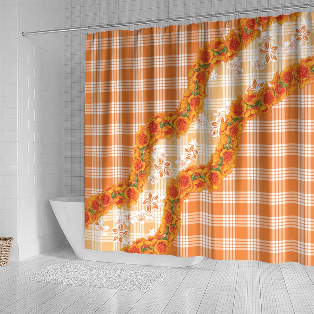 Orange Hawaii Palaka Shower Curtain Hawaiian Ilima Lei