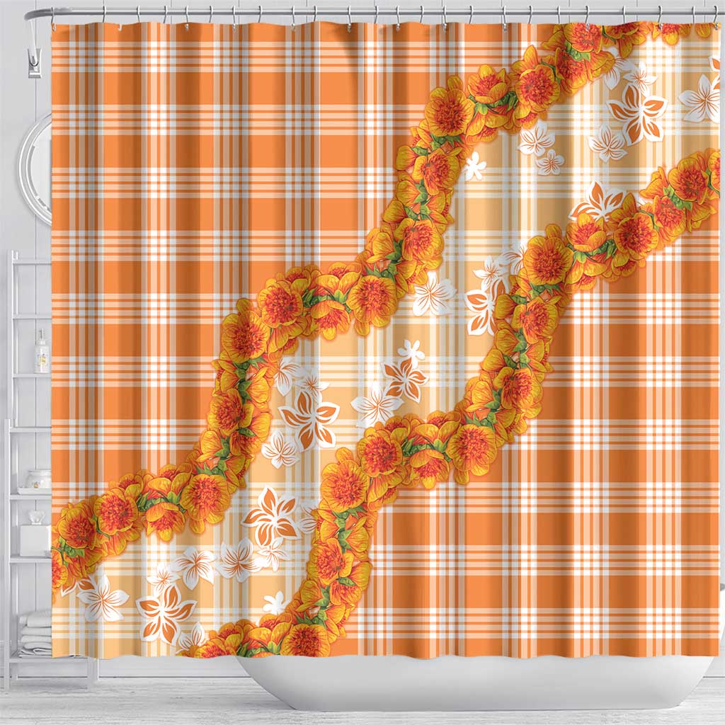 Orange Hawaii Palaka Shower Curtain Hawaiian Ilima Lei