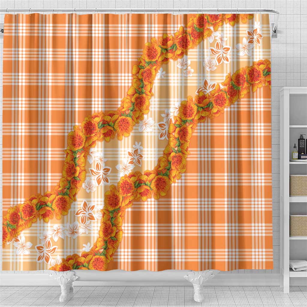 Orange Hawaii Palaka Shower Curtain Hawaiian Ilima Lei
