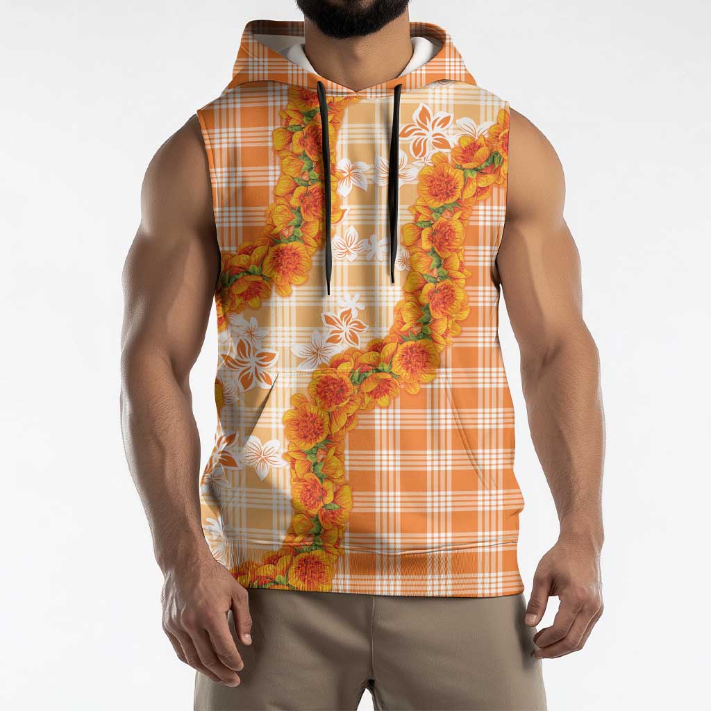 Orange Hawaii Palaka Sleeveless Hoodie Hawaiian Ilima Lei