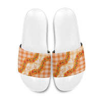 Orange Hawaii Palaka Slide Sandals Hawaiian Ilima Lei