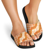 Orange Hawaii Palaka Slide Sandals Hawaiian Ilima Lei