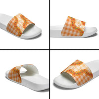 Orange Hawaii Palaka Slide Sandals Hawaiian Ilima Lei
