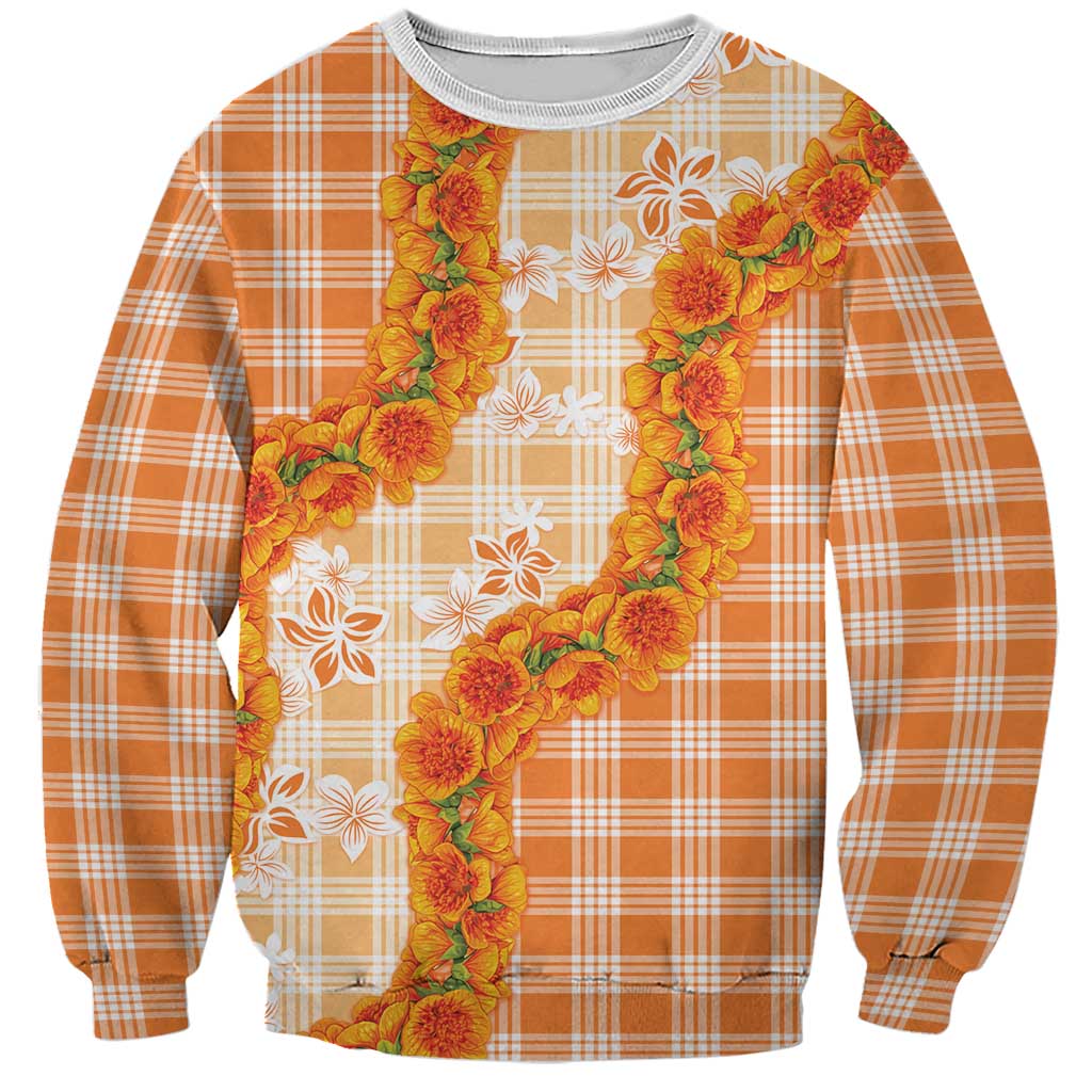 Orange Hawaii Palaka Sweatshirt Hawaiian Ilima Lei LT05 Unisex Orange - Polynesian Pride