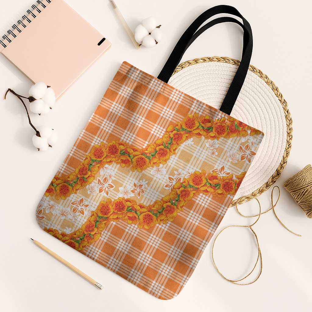 Orange Hawaii Palaka Tote Bag Hawaiian Ilima Lei