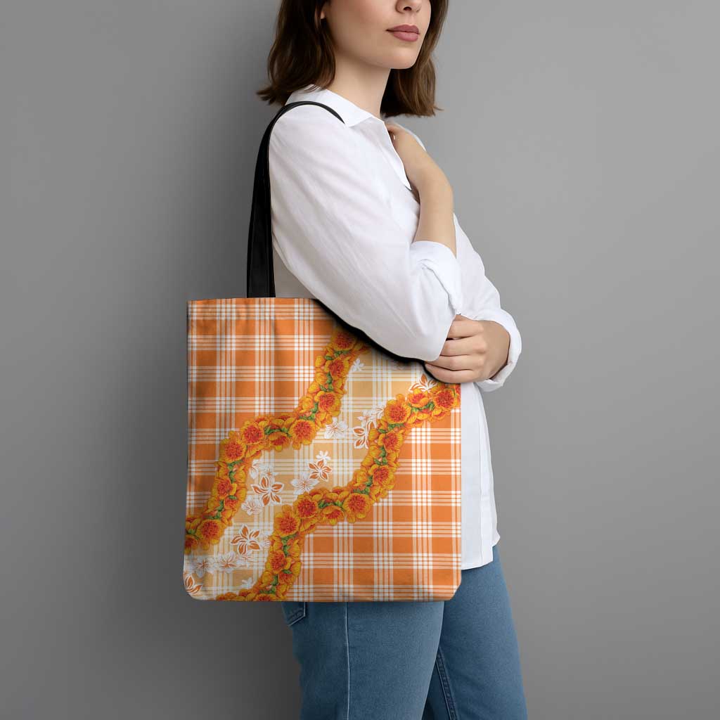 Orange Hawaii Palaka Tote Bag Hawaiian Ilima Lei