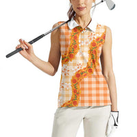 Orange Hawaii Palaka Women Sleeveless Polo Shirt Hawaiian Ilima Lei