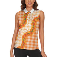 Orange Hawaii Palaka Women Sleeveless Polo Shirt Hawaiian Ilima Lei