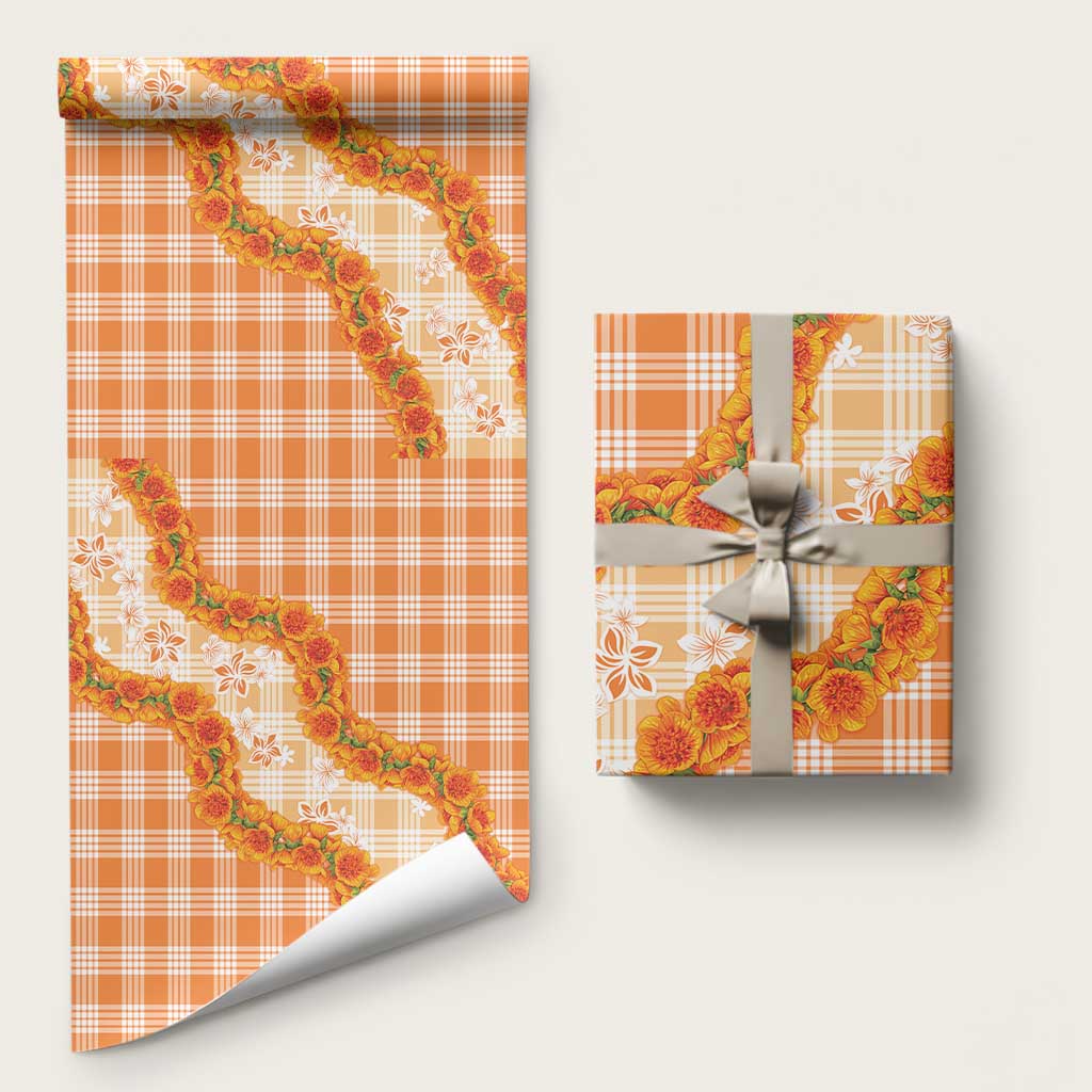 Orange Hawaii Palaka Wrapping Paper Hawaiian Ilima Lei LT05 58" × 23" Orange - Polynesian Pride