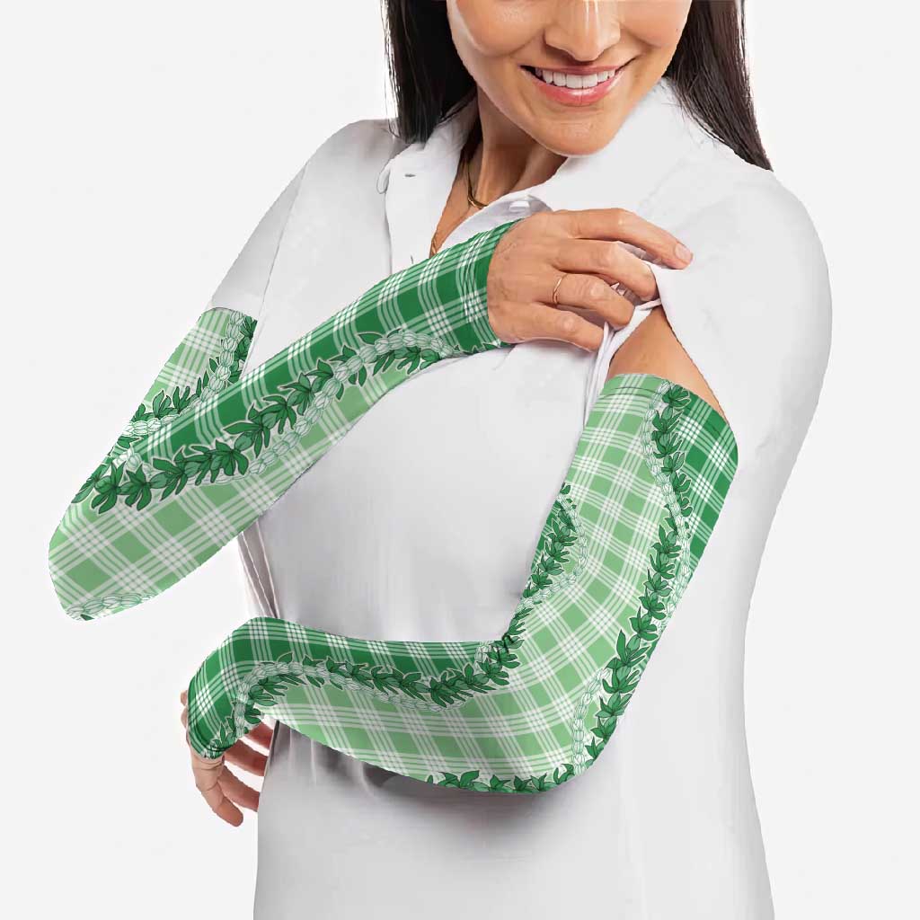Green Hawaii Palaka Arm Sleeves Hawaiian Pikake Lei