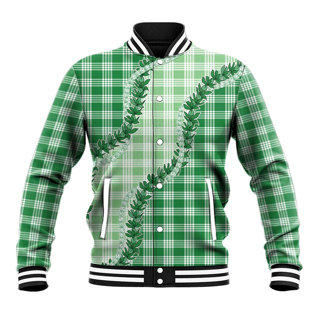 Green Hawaii Palaka Baseball Jacket Hawaiian Pikake Lei LT05 Unisex Green - Polynesian Pride