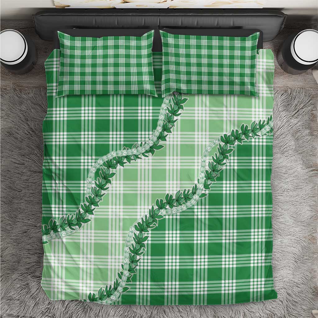 Green Hawaii Palaka Bedding Set Hawaiian Pikake Lei