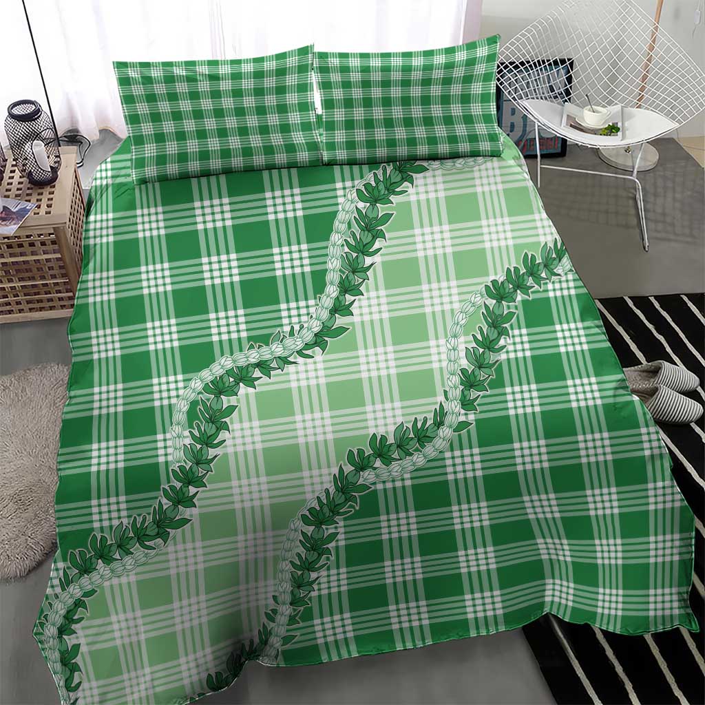 Green Hawaii Palaka Bedding Set Hawaiian Pikake Lei