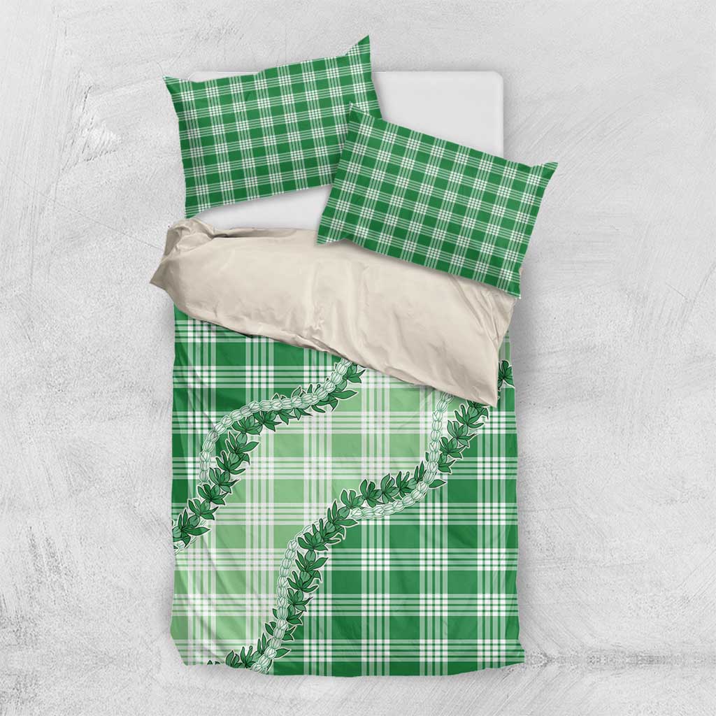 Green Hawaii Palaka Bedding Set Hawaiian Pikake Lei