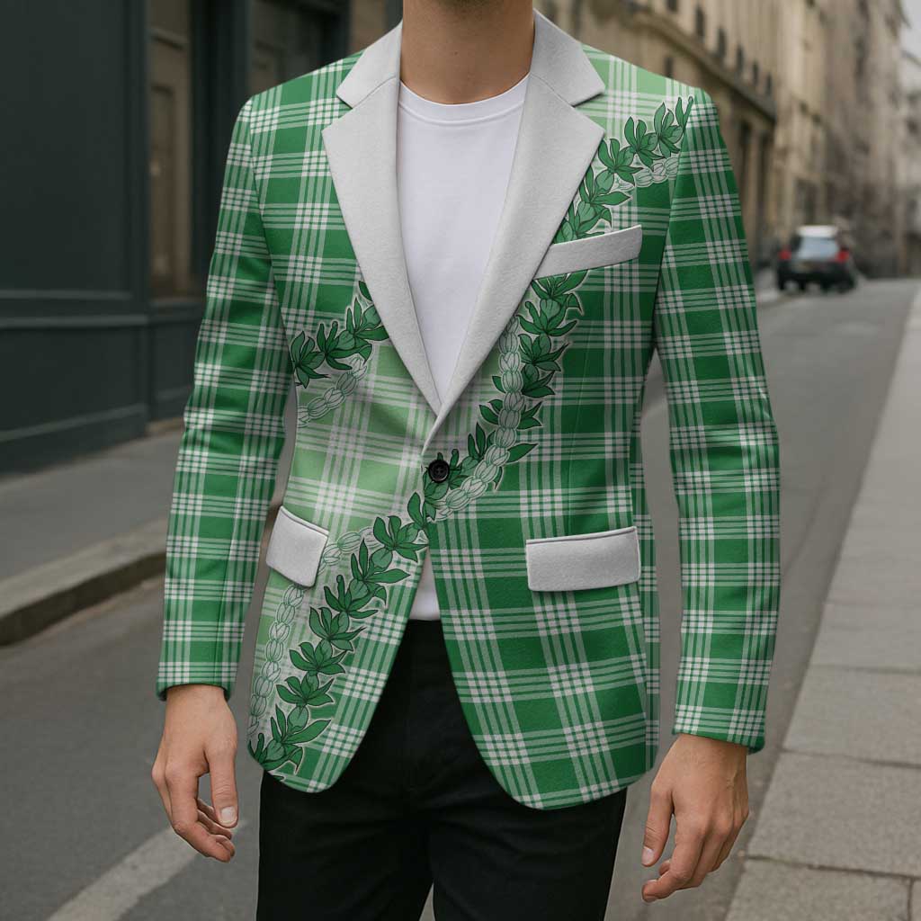 Green Hawaii Palaka Blazer Hawaiian Pikake Lei