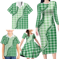 Green Hawaii Palaka Family Matching Long Sleeve Bodycon Dress and Hawaiian Shirt Hawaiian Pikake Lei LT05 - Polynesian Pride