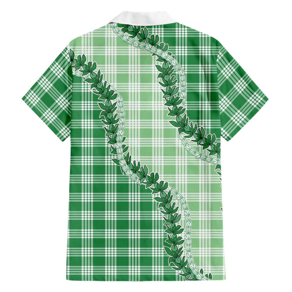 Green Hawaii Palaka Family Matching Long Sleeve Bodycon Dress and Hawaiian Shirt Hawaiian Pikake Lei LT05 - Polynesian Pride