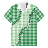 Green Hawaii Palaka Family Matching Off Shoulder Short Dress and Hawaiian Shirt Hawaiian Pikake Lei