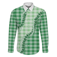 Green Hawaii Palaka Family Matching Puletasi and Hawaiian Shirt Hawaiian Pikake Lei LT05 Dad's Shirt - Long Sleeve Green - Polynesian Pride