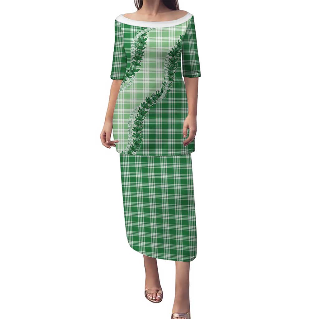 Green Hawaii Palaka Family Matching Puletasi and Hawaiian Shirt Hawaiian Pikake Lei LT05 Mom's Dress Green - Polynesian Pride