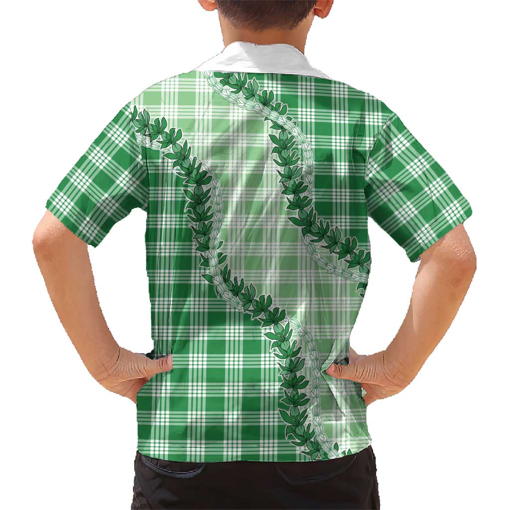 Green Hawaii Palaka Family Matching Short Sleeve Bodycon Dress and Hawaiian Shirt Hawaiian Pikake Lei LT05 - Polynesian Pride