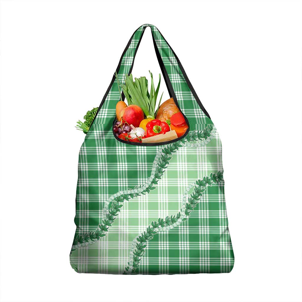 Green Hawaii Palaka Grocery Bag Hawaiian Pikake Lei