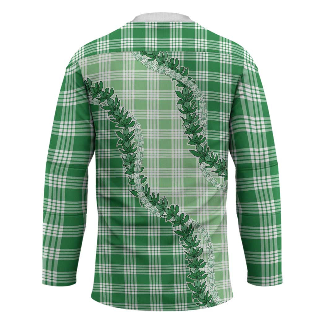 Green Hawaii Palaka Hockey Jersey Hawaiian Pikake Lei