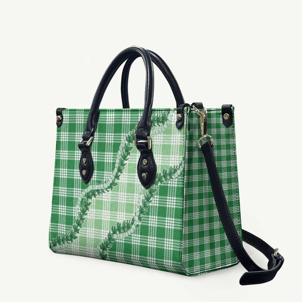 Green Hawaii Palaka Leather Bag Hawaiian Pikake Lei