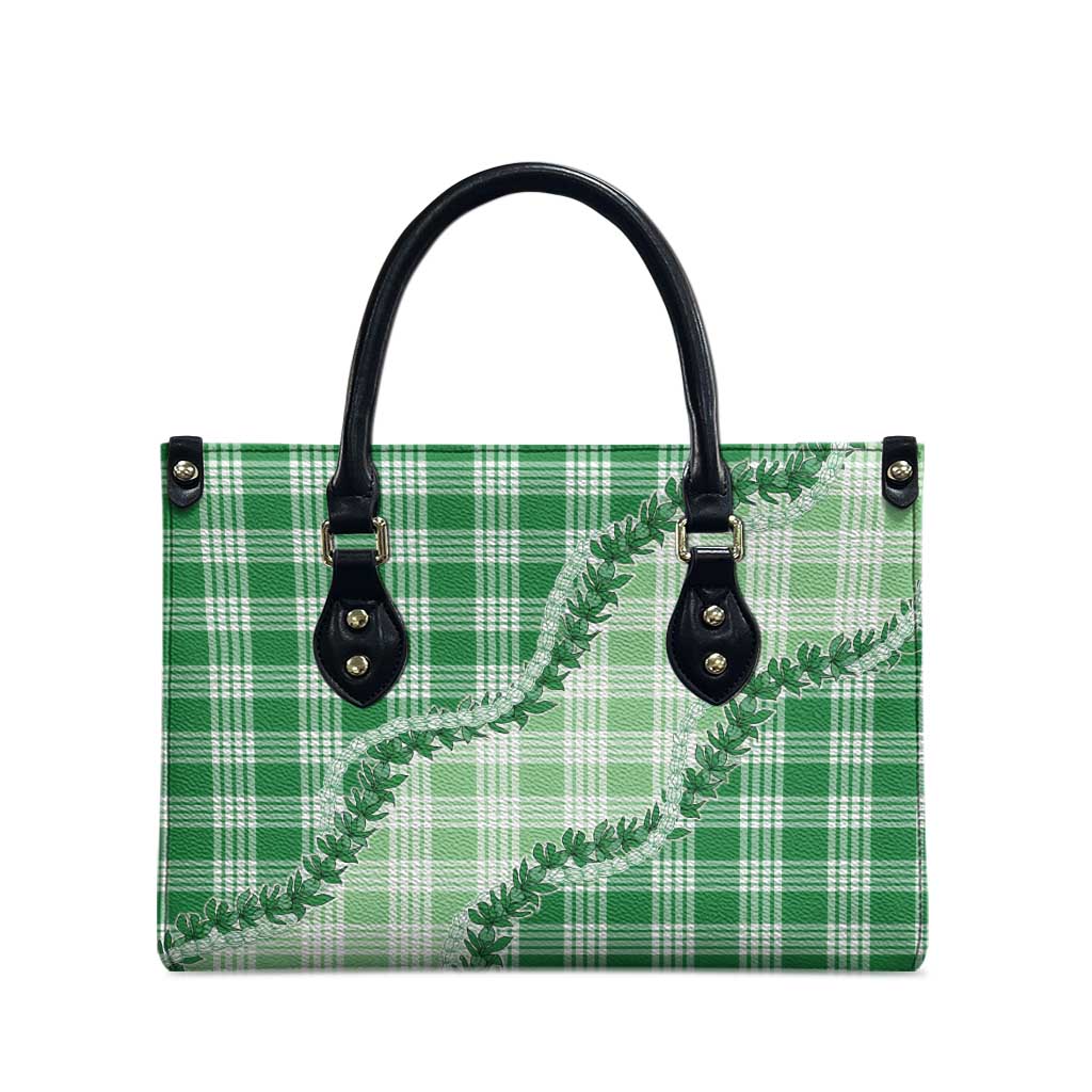 Green Hawaii Palaka Leather Bag Hawaiian Pikake Lei