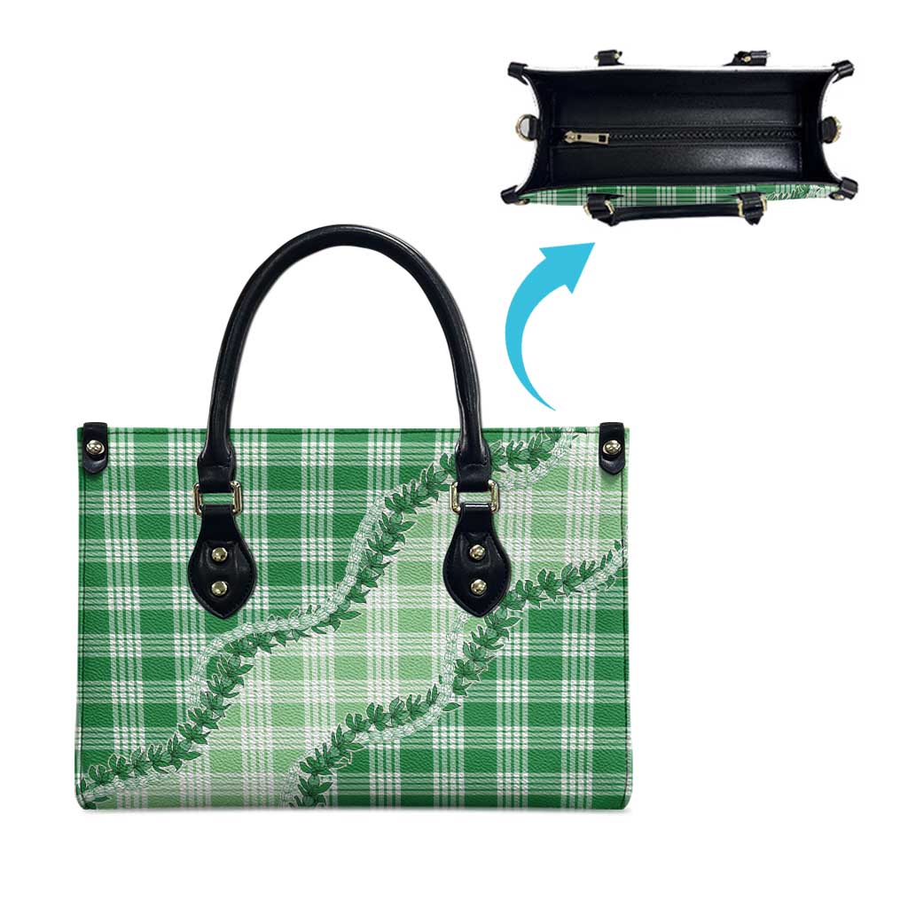 Green Hawaii Palaka Leather Bag Hawaiian Pikake Lei