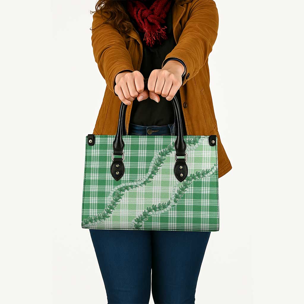 Green Hawaii Palaka Leather Bag Hawaiian Pikake Lei