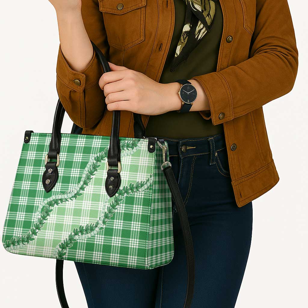 Green Hawaii Palaka Leather Bag Hawaiian Pikake Lei