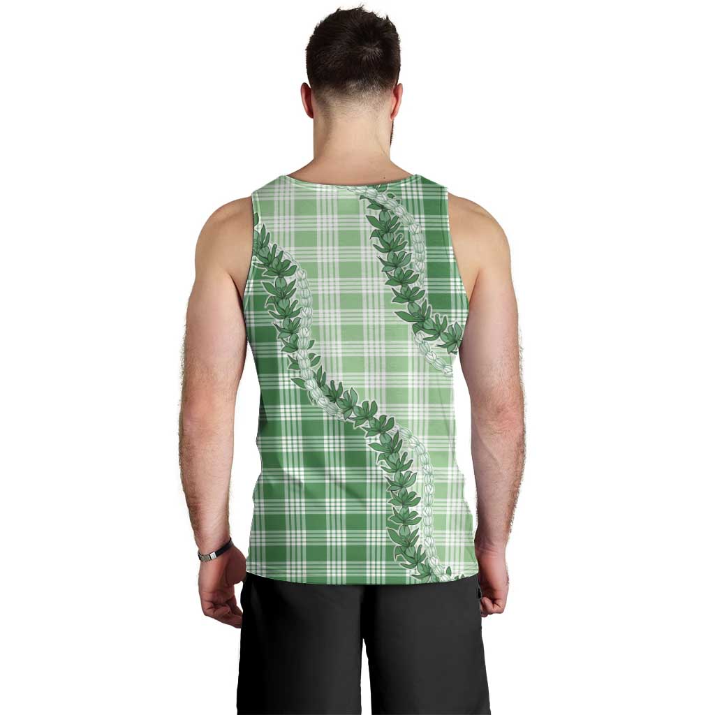 Green Hawaii Palaka Men Tank Top Hawaiian Pikake Lei