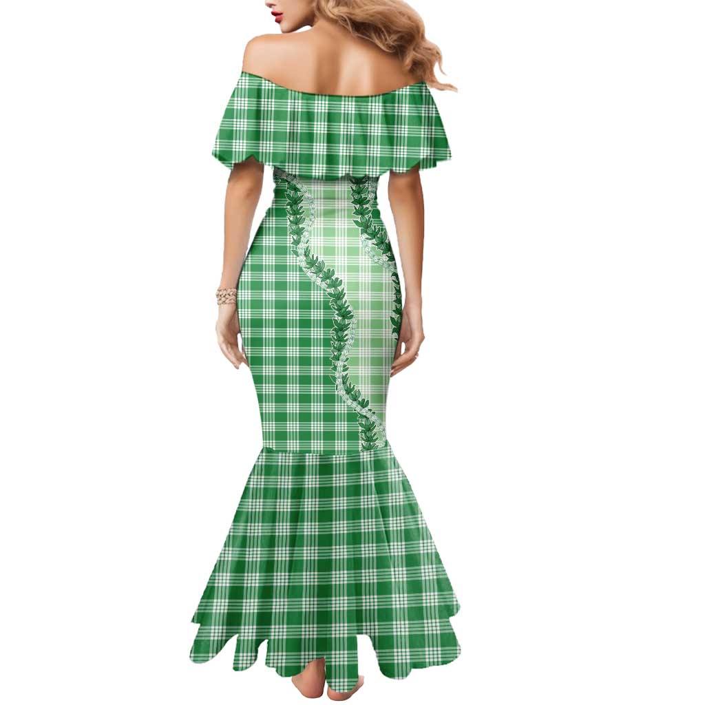 Green Hawaii Palaka Mermaid Dress Hawaiian Pikake Lei