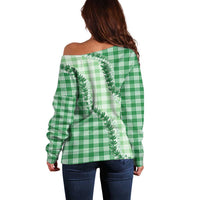 Green Hawaii Palaka Off Shoulder Sweater Hawaiian Pikake Lei