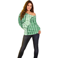 Green Hawaii Palaka Off Shoulder Sweater Hawaiian Pikake Lei