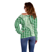 Green Hawaii Palaka Off Shoulder Sweater Hawaiian Pikake Lei