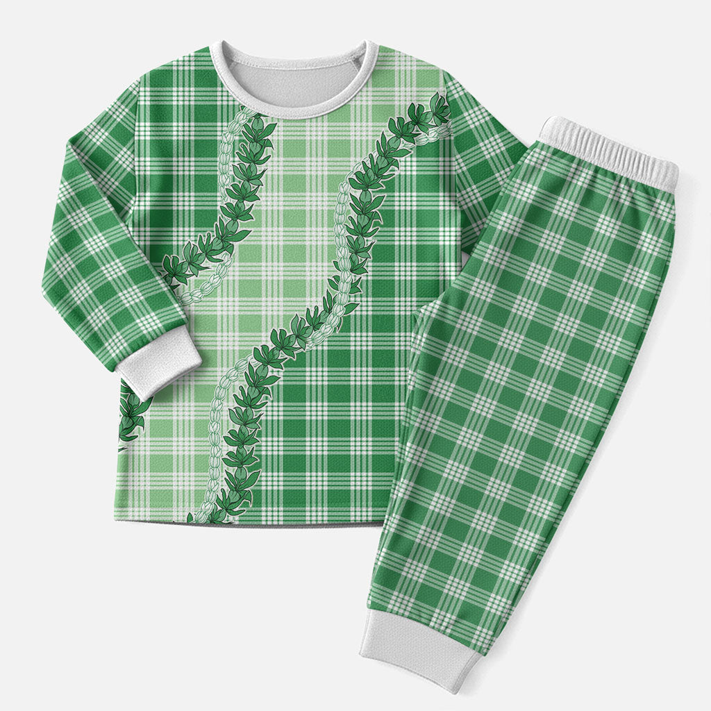 Green Hawaii Palaka Christmas Pajama Set Hawaiian Pikake Lei LT05 Men Green - Polynesian Pride
