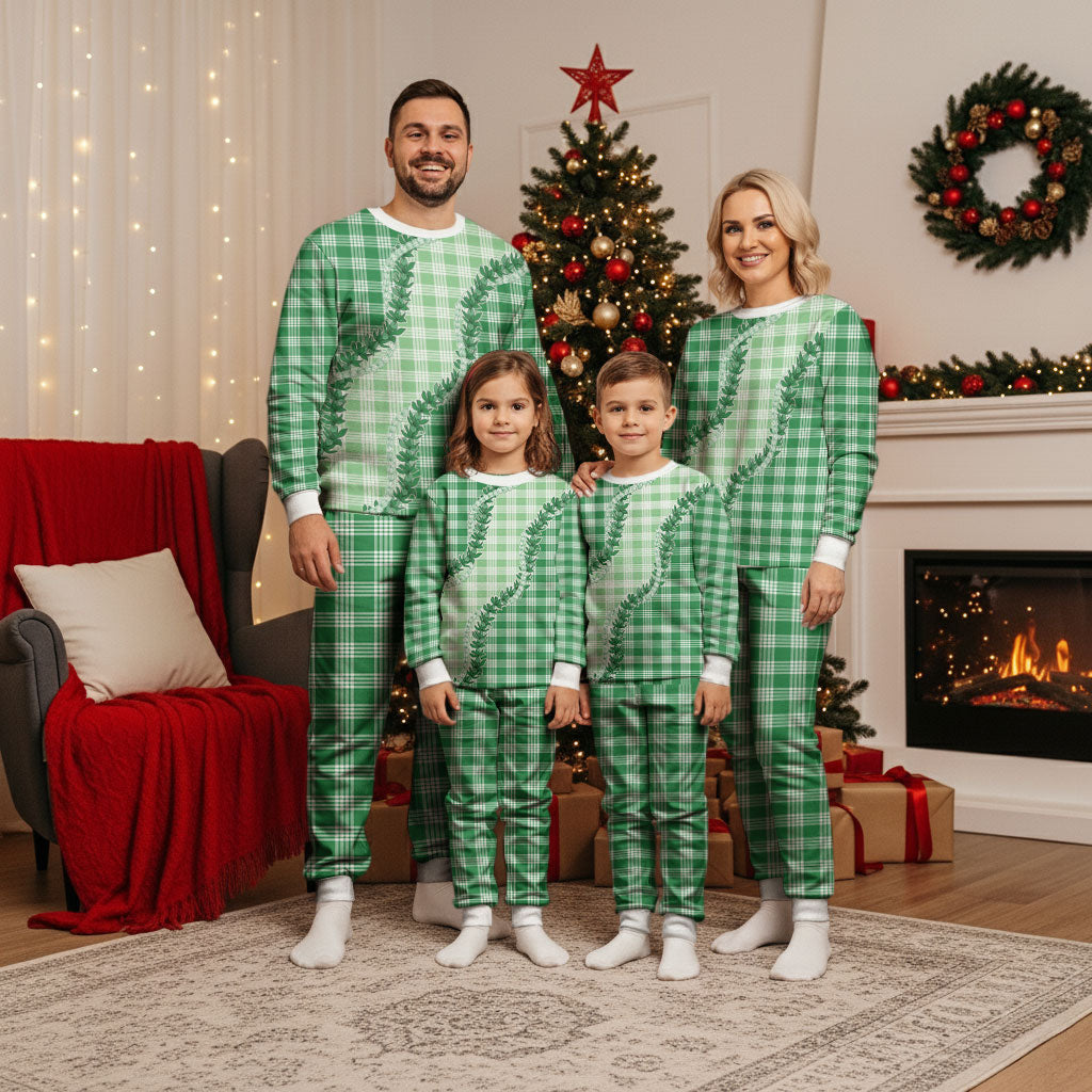 Green Hawaii Palaka Christmas Pajama Set Hawaiian Pikake Lei LT05 - Polynesian Pride