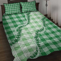 Green Hawaii Palaka Quilt Bed Set Hawaiian Pikake Lei