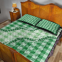 Green Hawaii Palaka Quilt Bed Set Hawaiian Pikake Lei