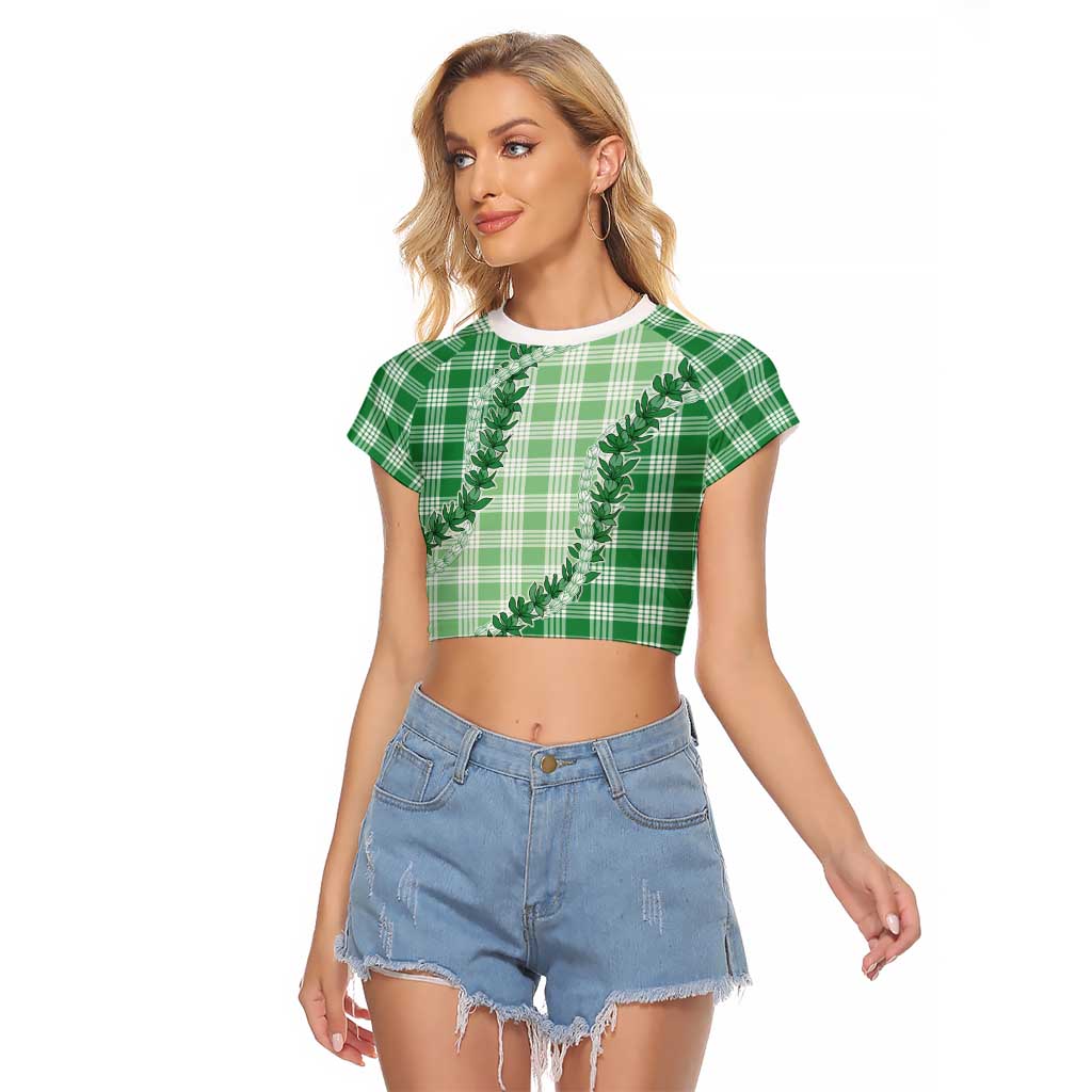 Green Hawaii Palaka Raglan Cropped T Shirt Hawaiian Pikake Lei