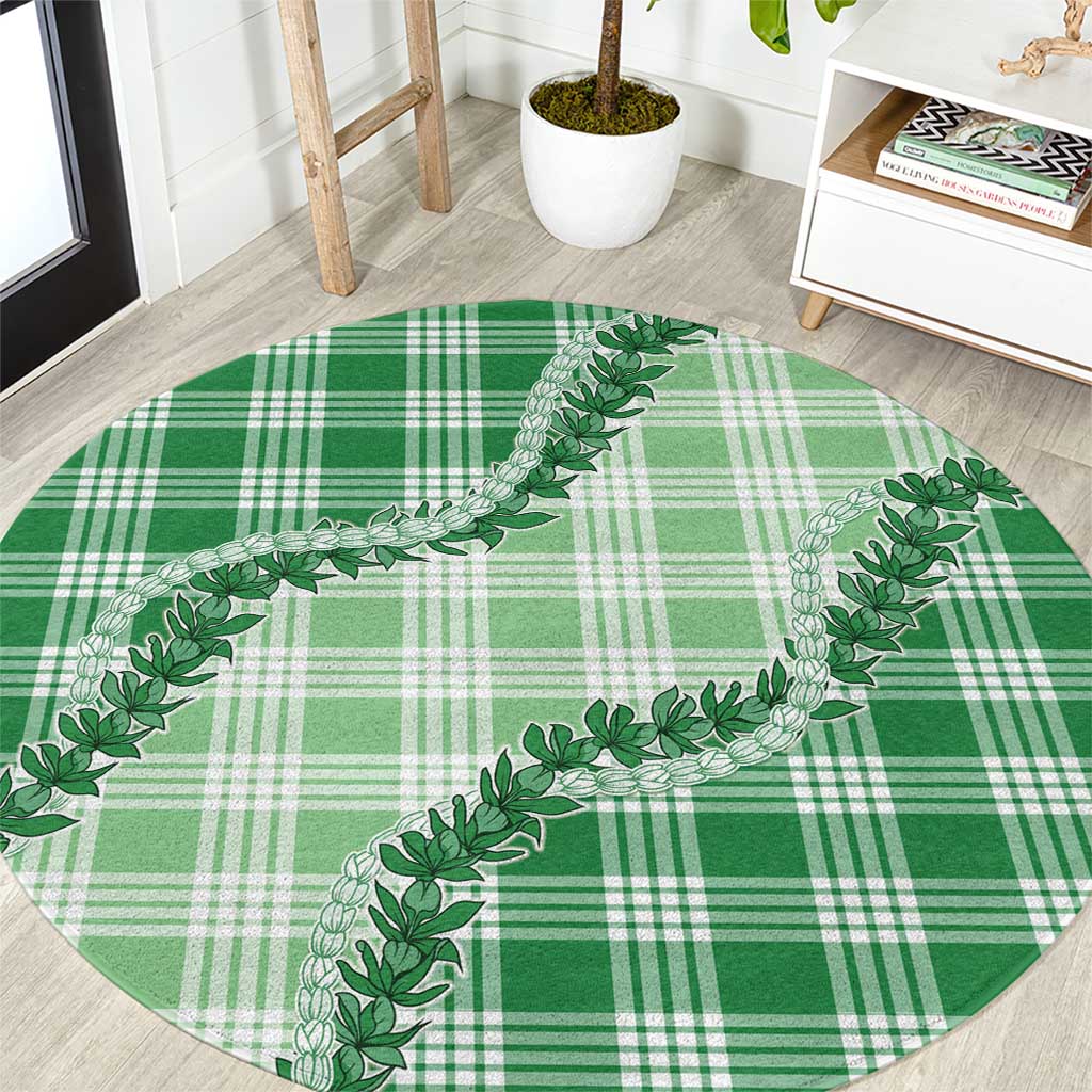 Green Hawaii Palaka Round Carpet Hawaiian Pikake Lei