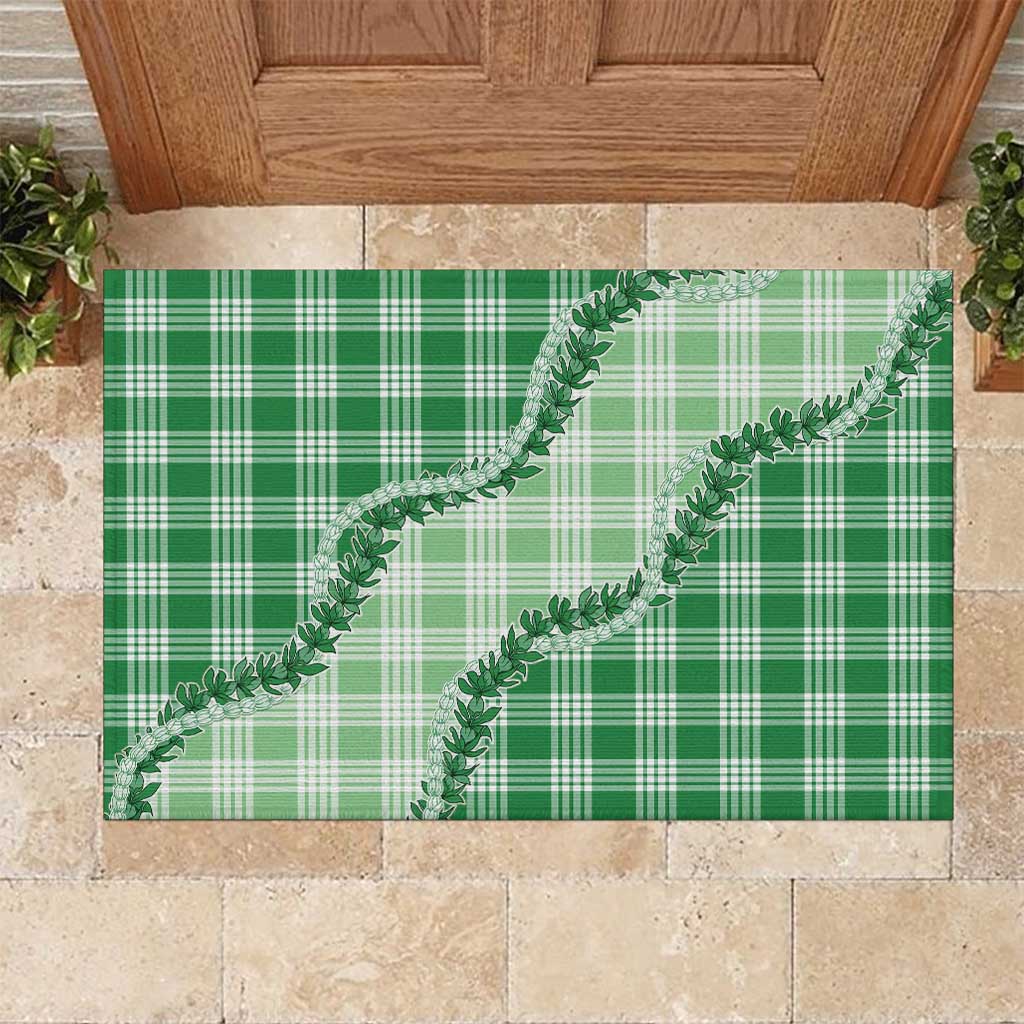Green Hawaii Palaka Rubber Doormat Hawaiian Pikake Lei